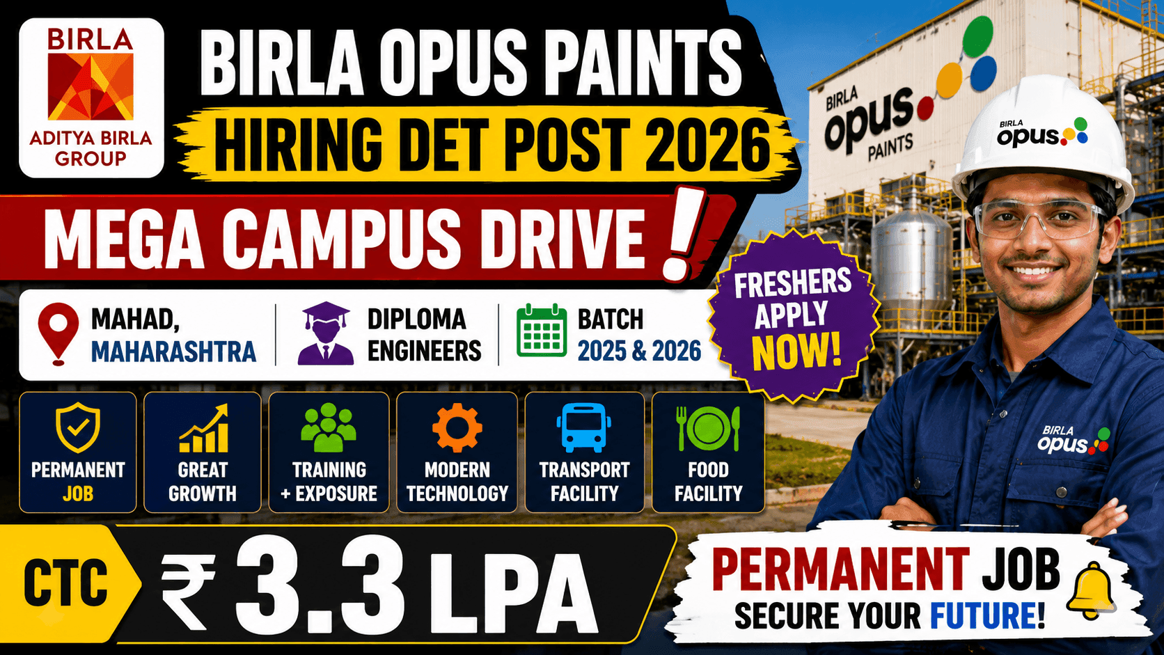 Birla Opus Paints DET Recruitment 2026 | Aditya Birla Group Campus Drive For Diploma Passout