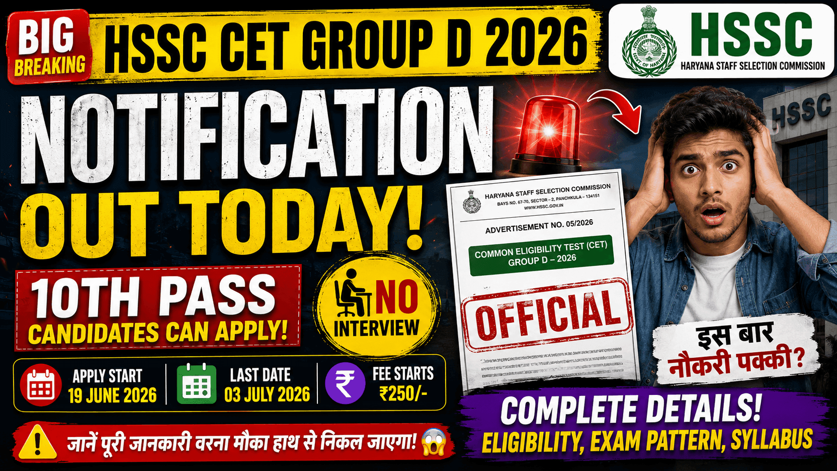HSSC CET Group D 2026 Notification Out