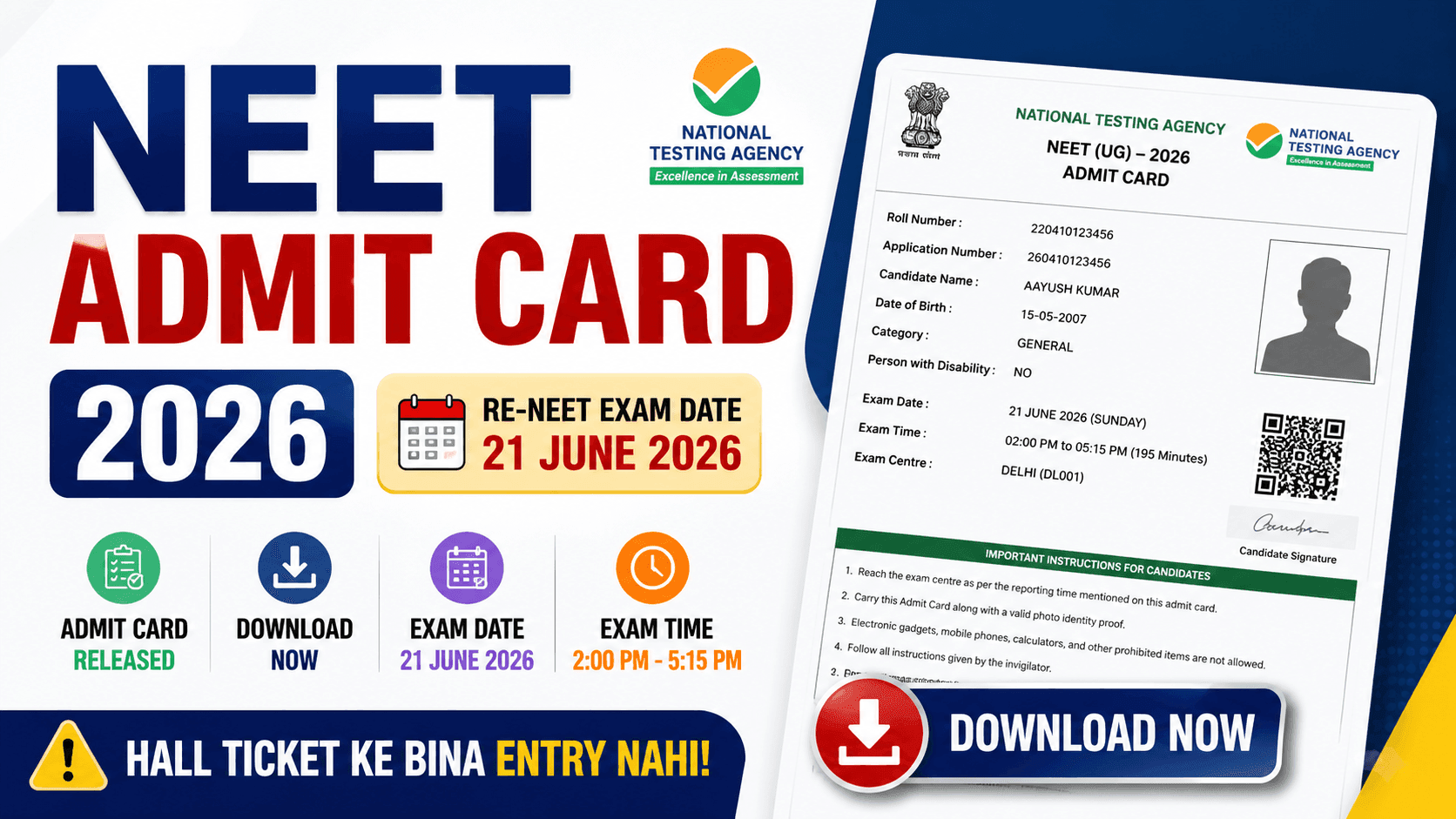 NEET Admit Card 2026 Released Today