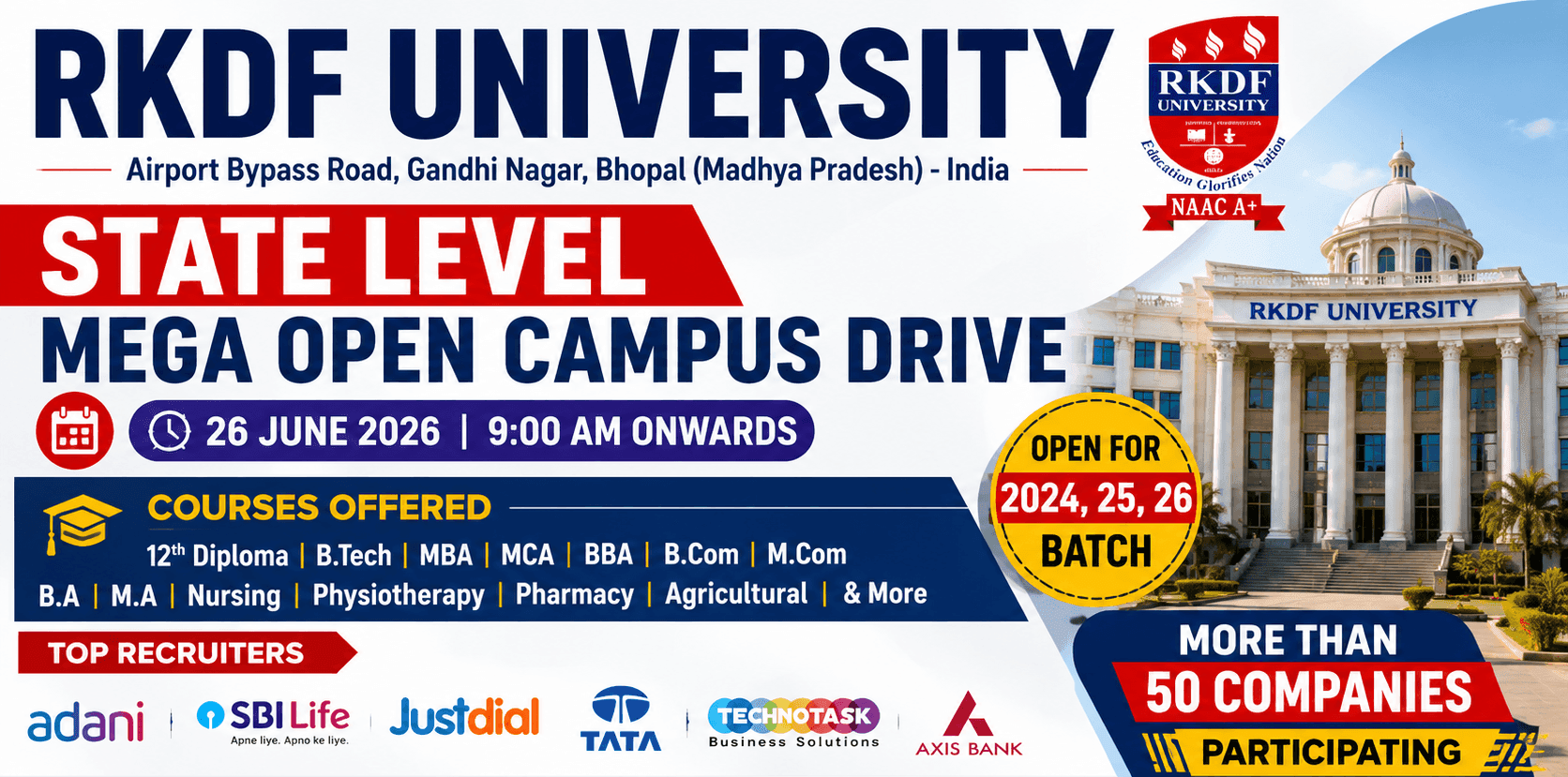 RKDF University Mega Open Campus Drive June 2026
