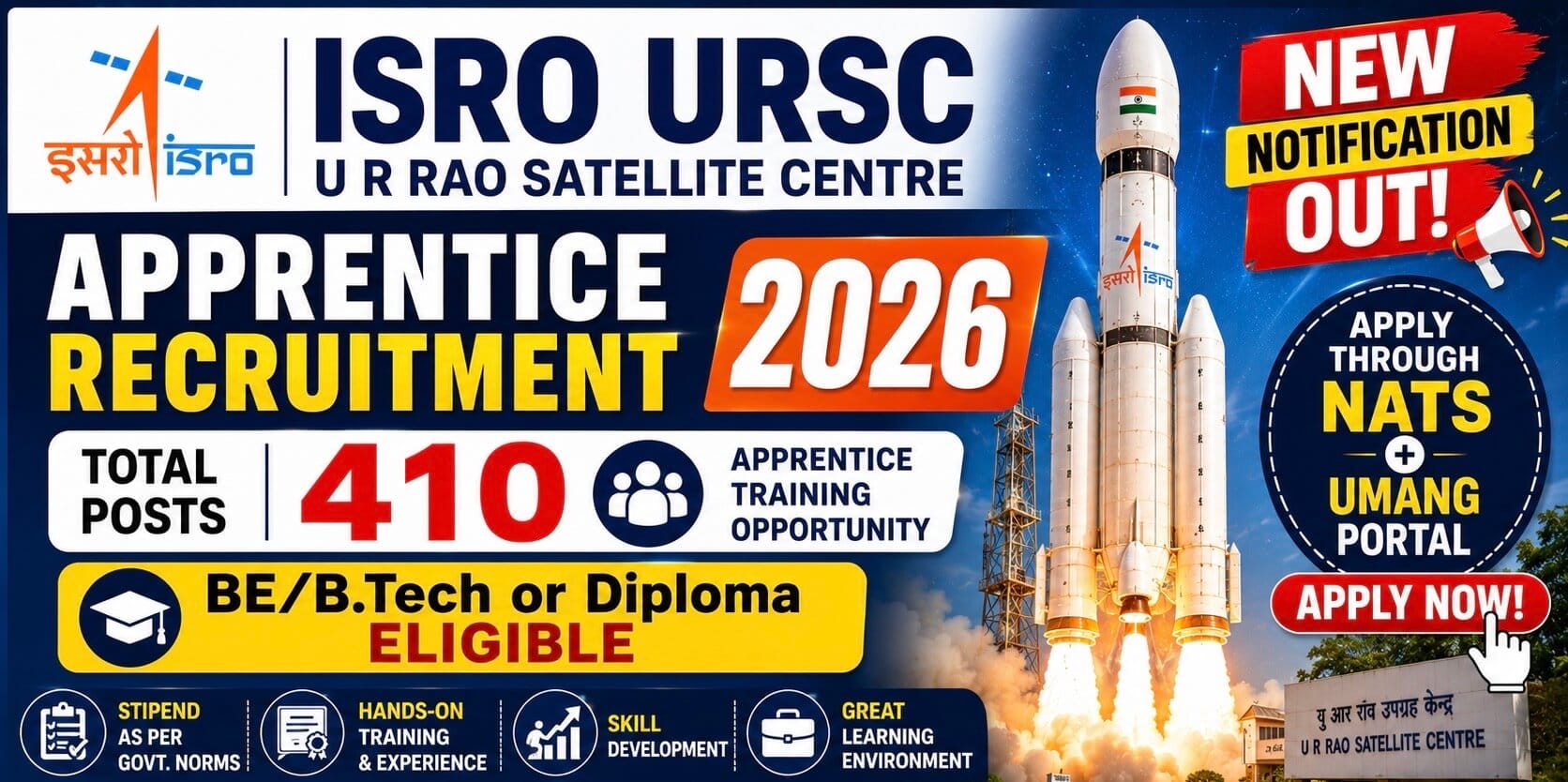 ISRO URSC Apprentice Recruitment 2026 Notification — 410 Posts Apply NATS + UMANG Portal