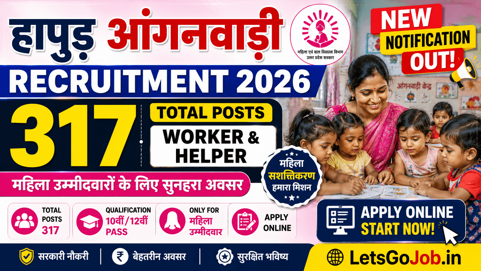 Hapur Anganwadi Recruitment 2026 Notification — 317 Posts | Worker & Helper | Apply Now 1 Hapur Anganwadi Recruitment 2026 Notification — 317 Posts | Worker & Helper