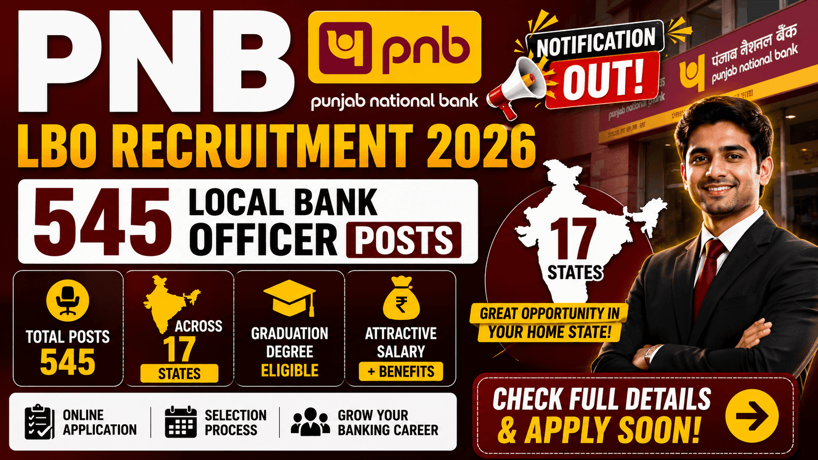 PNB LBO Recruitment 2026 — 545 Local Bank Officer Posts, 17 States 1 PNB LBO Recruitment 2026 — 545 Local Bank Officer Posts
