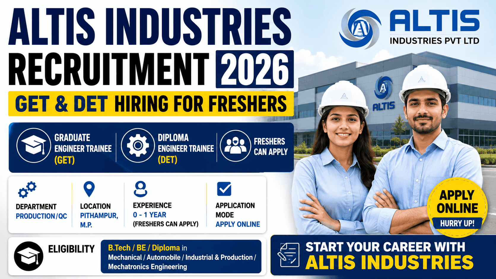 Altis Industries Recruitment 2026: GET & DET Hiring for Freshers | B.Tech, BE & Diploma | Apply Online