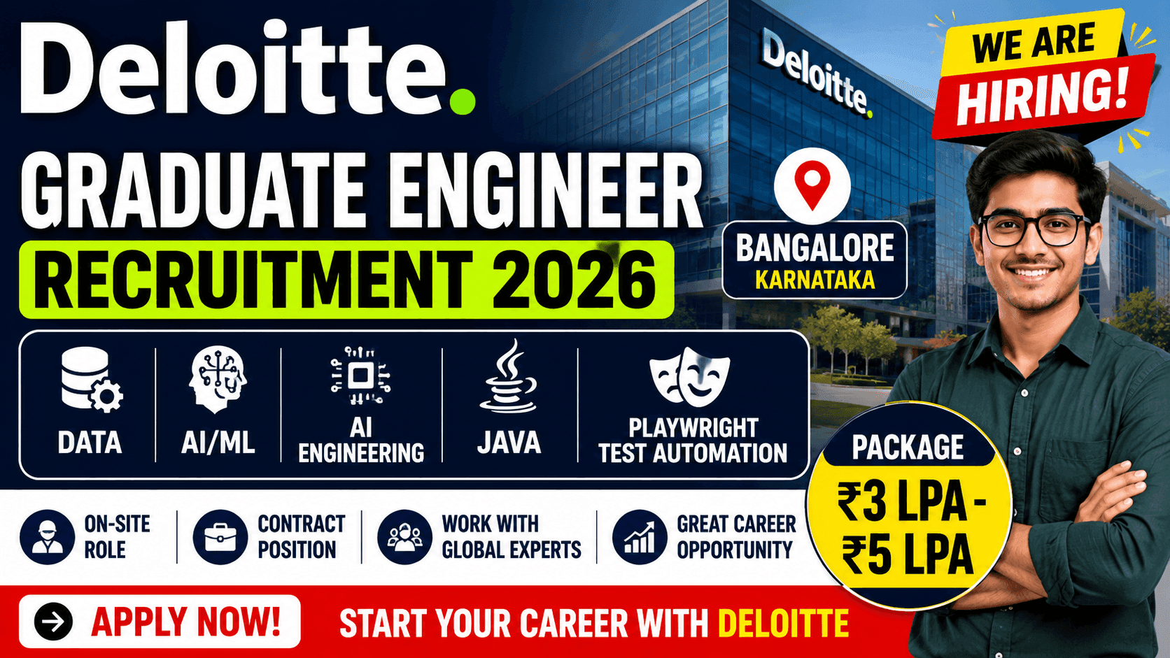Deloitte Graduate Engineer Recruitment 2026: Hiring for Data, AI/ML, AI Engineering, Java & Playwright Test Automation | Bangalore 1 Deloitte Graduate Engineer Recruitment 2026: Hiring for Data, AI/ML