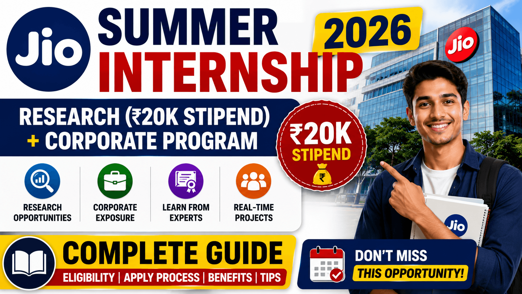 Jio Summer Internship 2026: Research (₹20K Stipend) + Corporate Program | Complete Guide 1 Jio Summer Internship 2026