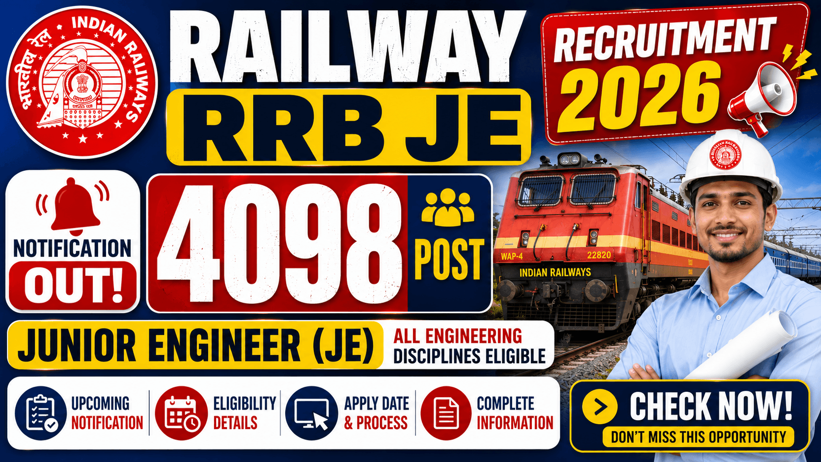 RRB JE Recruitment 2026 Notification Out — 3993 Vacancies, DMS और CMA Posts | Zone-Wise List