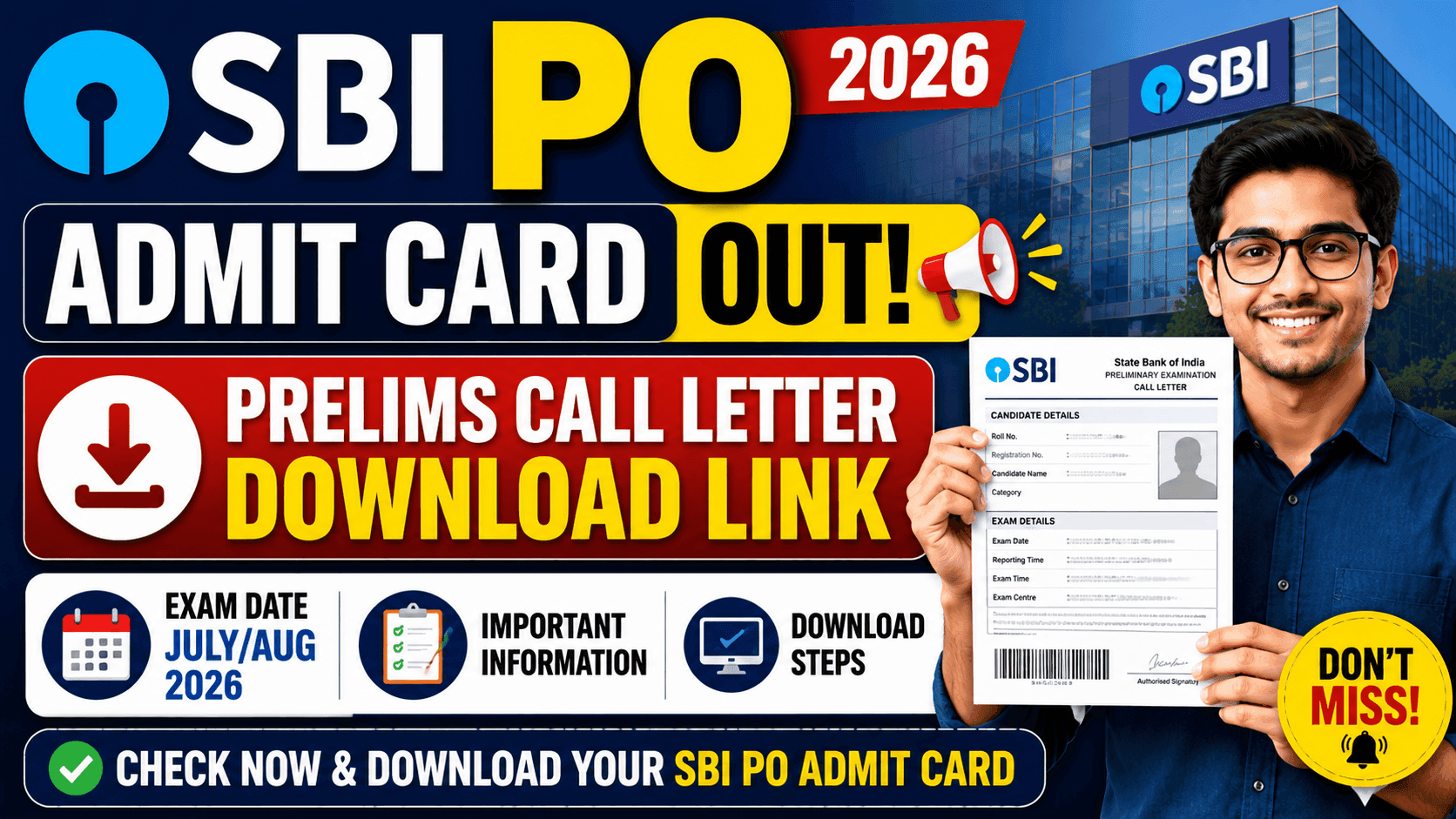 SBI PO Admit Card 2026 OUT: Prelims Call Letter Download Link