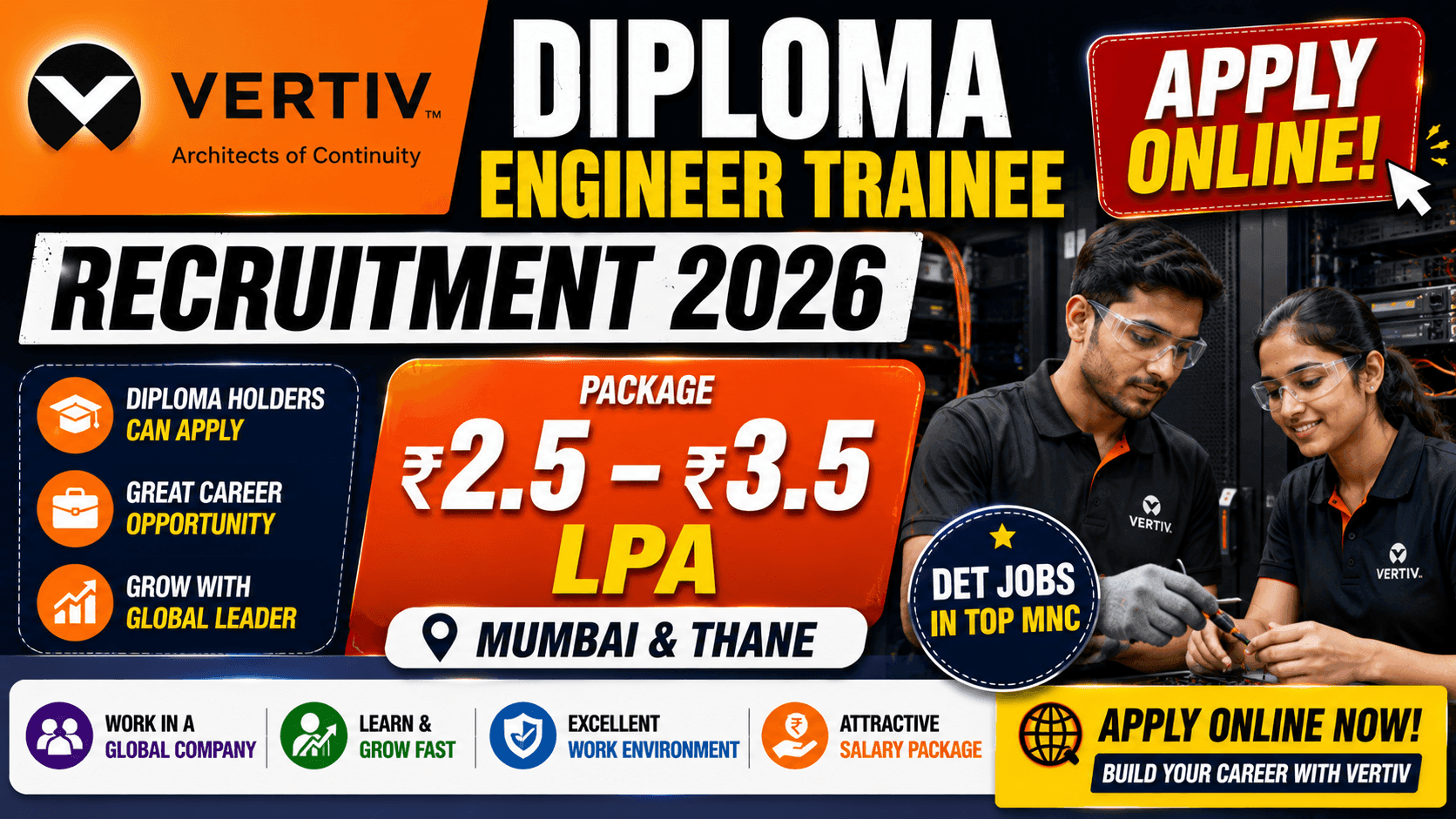 Vertiv is Hiring Diploma Engineer Trainee 2026: Apply Online for DET Jobs in Mumbai & Thane