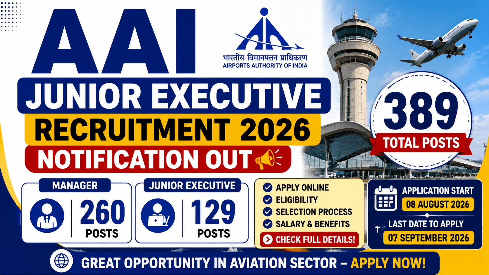 AAI Junior Executive Recruitment 2026 Notification - 389 Posts Manager & Junior Executive