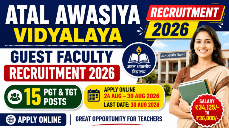 Atal Awasiya Vidyalaya Guest Faculty Recruitment 2026: Apply Online for 15 PGT & TGT Posts