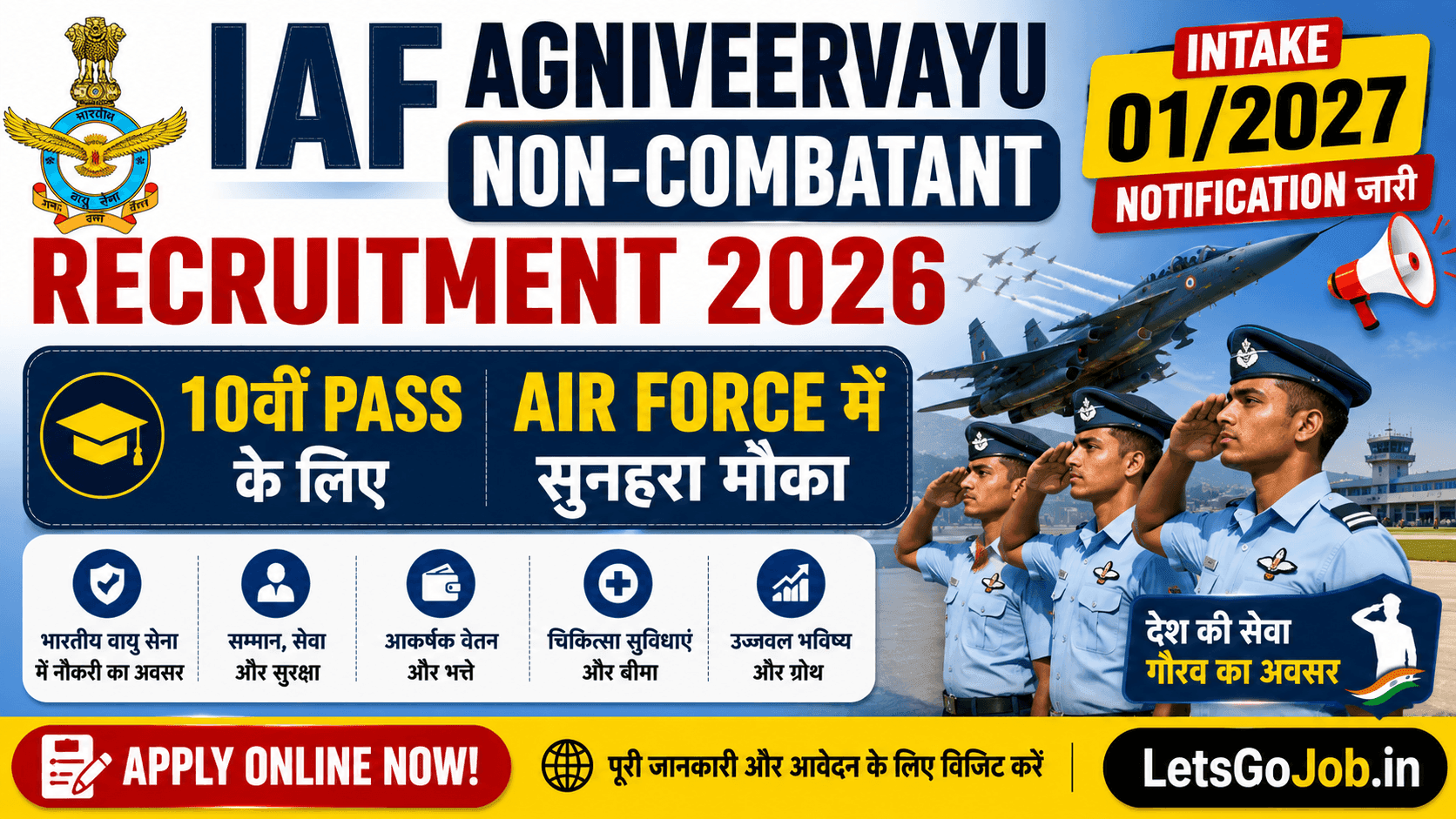 IAF Agniveervayu Non-Combatant Recruitment 2026 — Intake 012027 Notification जारी, 10वीं Pass के लिए Air Force में सुनहरा मौका
