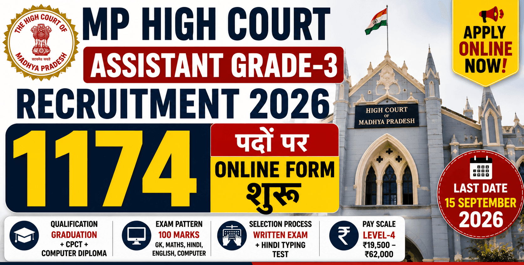 MP High Court Assistant Grade 3 Vacancy 2026: Notification for 1174 Posts Apply Online 1 MP High Court Assistant Grade 3 Vacancy 2026: Notification for 1174 Posts Apply Online