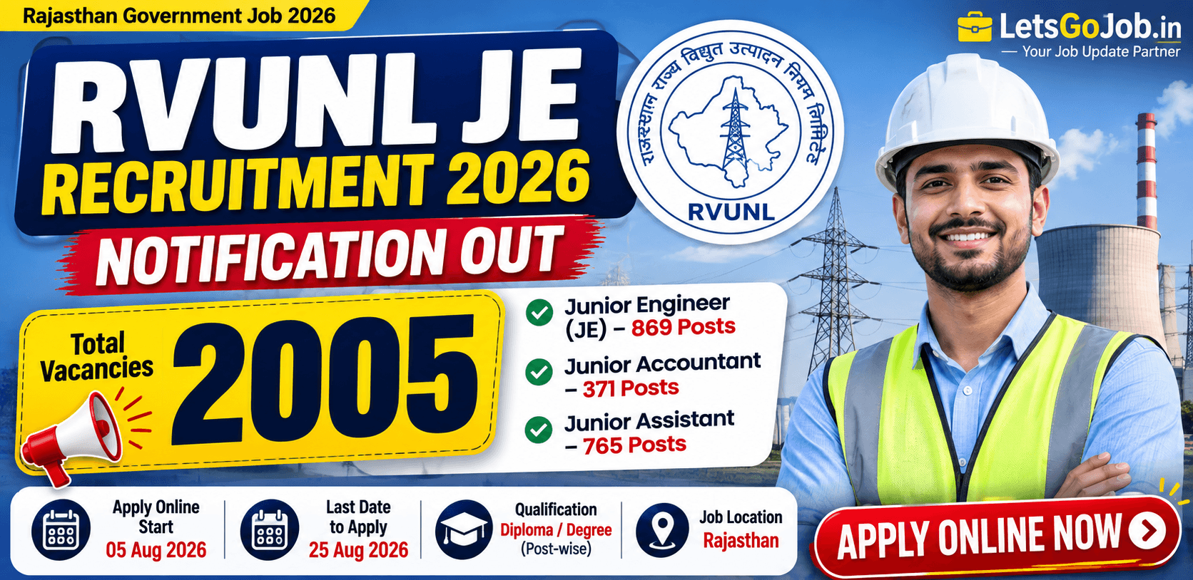 Rajasthan Vidyut Vibhag Vacancy 2026 Notification Out — 2005 JEN, Accountant & Assistant Posts