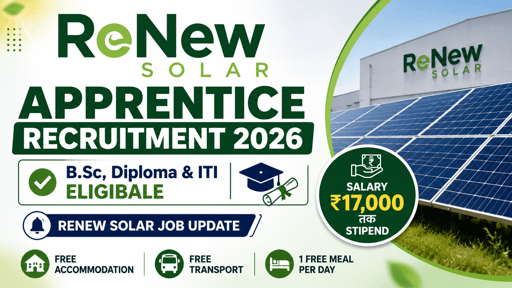 ReNew Solar Apprentice Recruitment 2026: B.Sc, Diploma & ITI Eligibale | Renew Solar Job Update