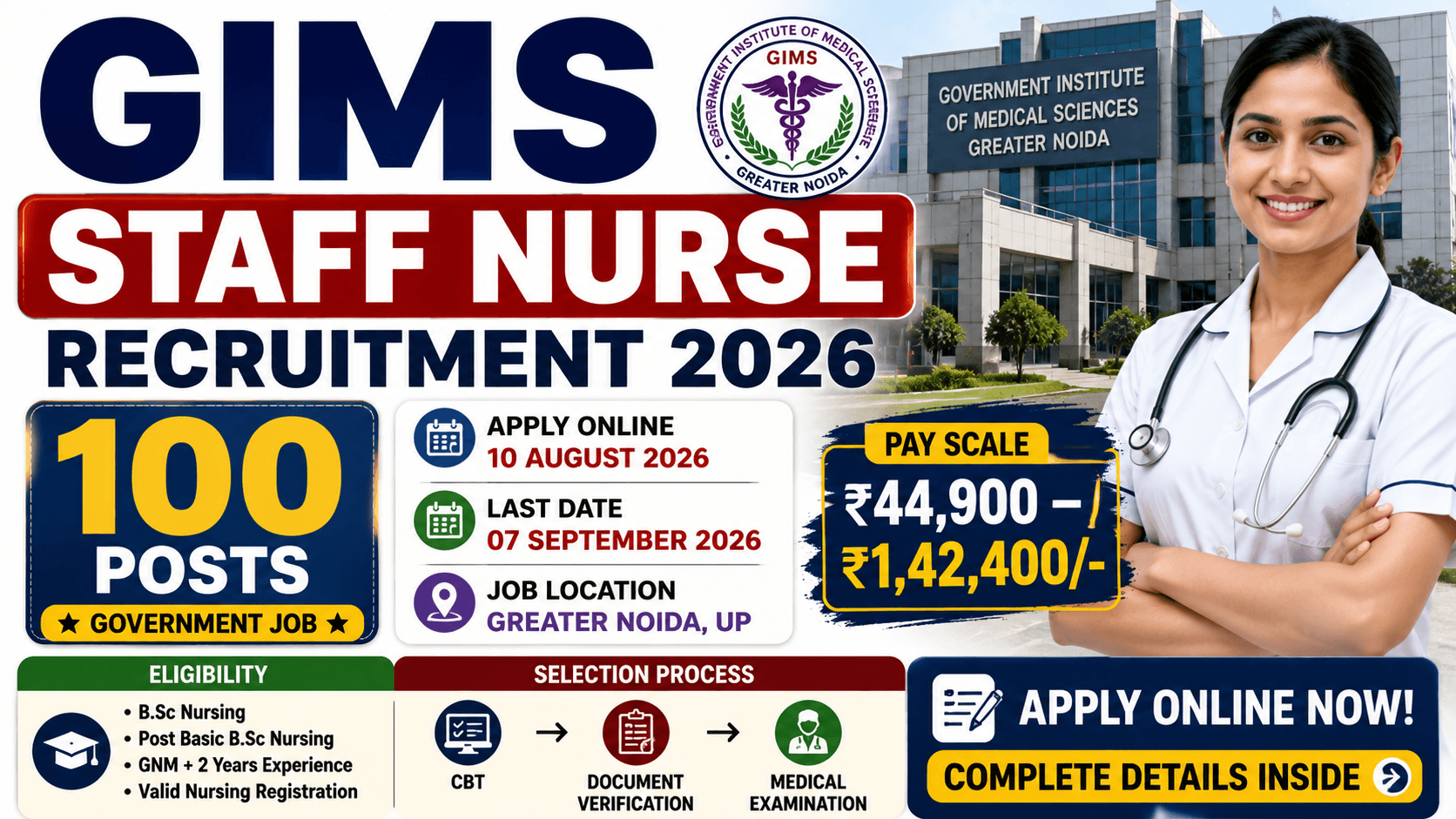 GIMS Staff Nurse Recruitment 2026: 100 Staff Nurse PostsStaff Nurse Posts Vacancy, Apply Online